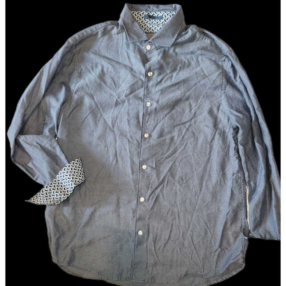 Collegiate Preppy Ted Baker Men's L Blue Long Sleeve Button-Up Point Collar